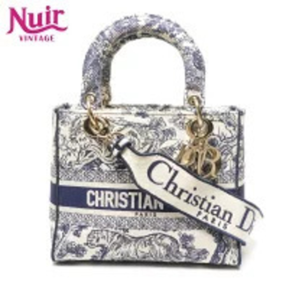 Christian Dior LADY LITE Canvas Handbag White Black